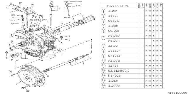 1988 Subaru XT Torque Converter Assembly Diagram for 31100AA263
