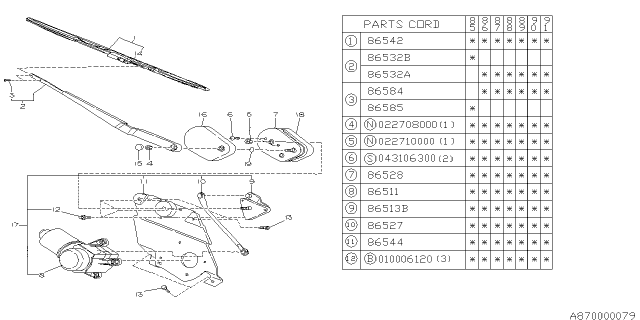 1988 Subaru XT Wiper - Windshilde Diagram 1