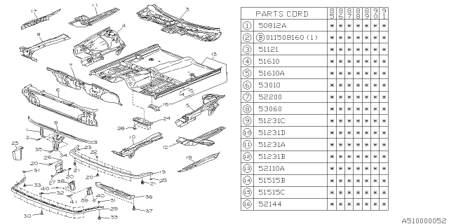 1985 Subaru XT Radiator Panel Frame Complete, Lower Diagram for 53031GA100