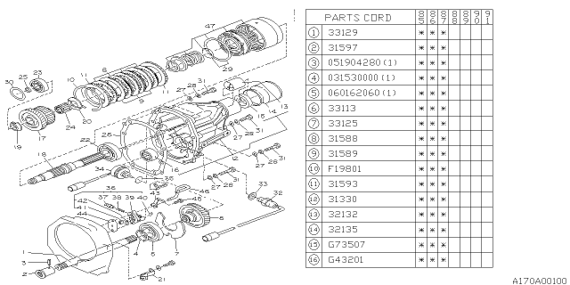 1987 Subaru XT Automatic Transmission Transfer & Extension Diagram 1