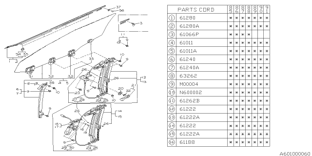 1987 Subaru XT Regulator Assembly LH Diagram for 62110GA690