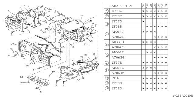 1989 Subaru XT Cover Assembly Timing Belt RH Diagram for 13572AA020
