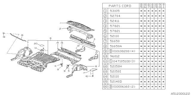 1988 Subaru XT Wheel Apron Assembly Rear LH Diagram for 51620GA770