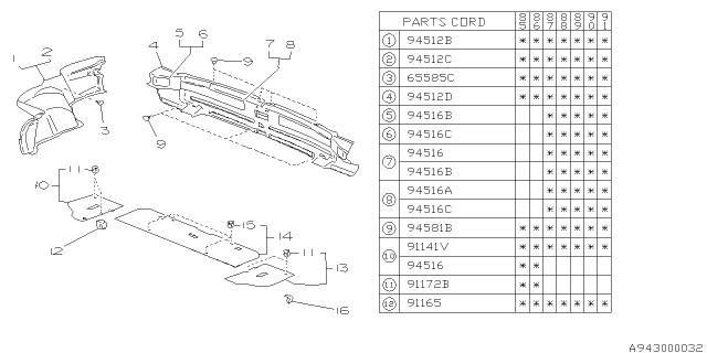 1990 Subaru XT Trunk Room Trim Diagram 1