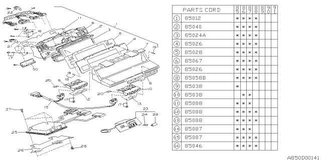 1988 Subaru XT Printed Plate And Cord Diagram for 85087GA210