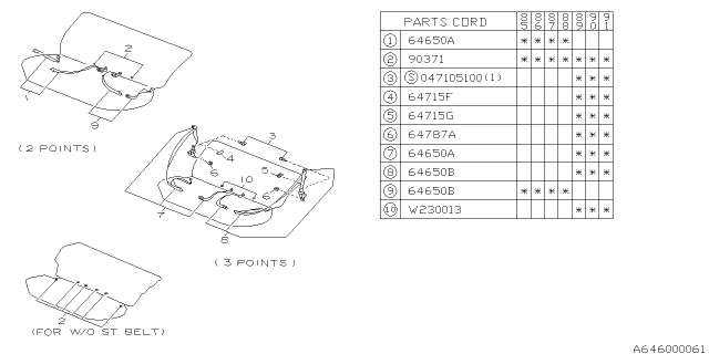 1988 Subaru XT Seat Belt Set Rear RH Diagram for 64179GA800BE