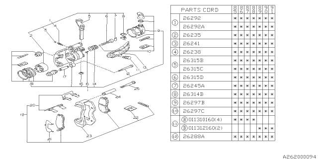 1989 Subaru XT CALIPER Body Assembly RH Diagram for 25163GA270