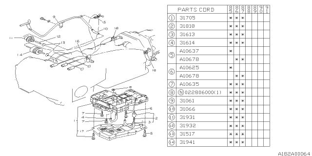 1986 Subaru XT Control Valve Assembly Diagram for 31705X0F12