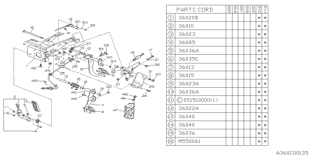 1990 Subaru XT Accelerator Pedal Diagram for 36010GA660