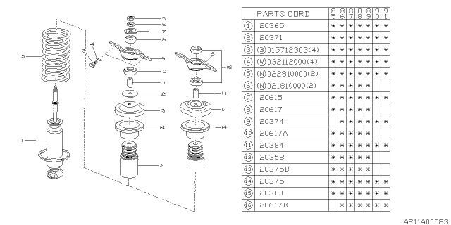 1986 Subaru XT Shock ABSORBER Complete Diagram for 21007GA500