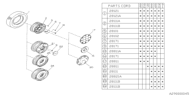 1988 Subaru XT Center Cap Assembly Diagram for 23832GA192