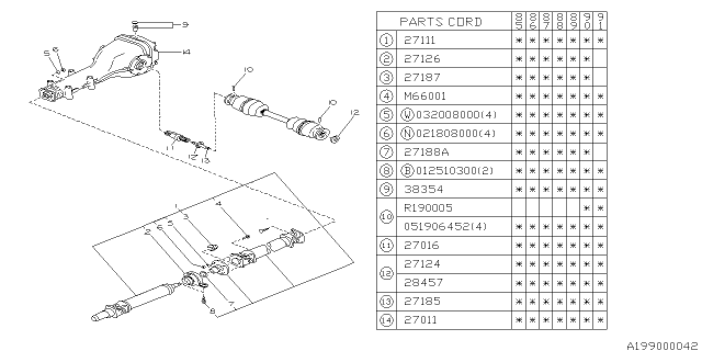 1991 Subaru XT Differential Assembly Diagram for 27011AA191