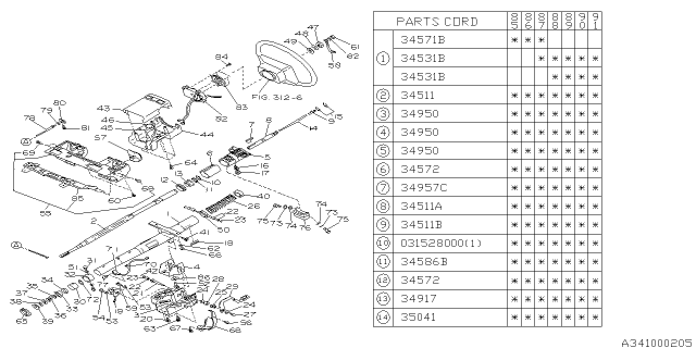 1988 Subaru XT Steering Column Diagram 1