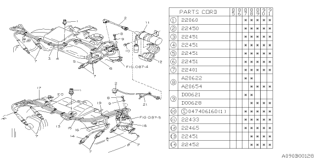 1989 Subaru XT Spark Plug Cord Diagram for 22451AA130