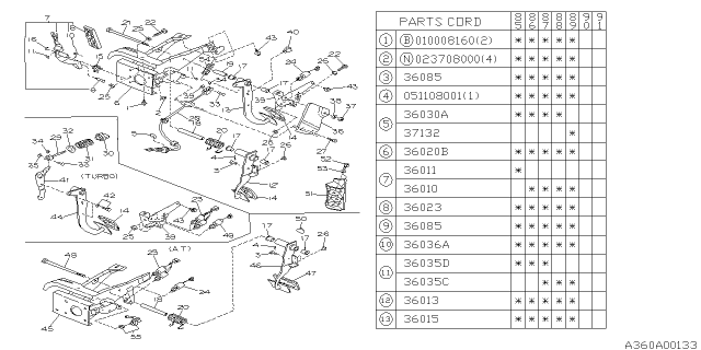 1986 Subaru XT Brake Pedal Diagram for 36020GA340