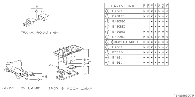 1985 Subaru XT Lamp - Room Diagram