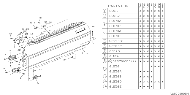 1986 Subaru XT Check Assembly Door Diagram for 60176GA020