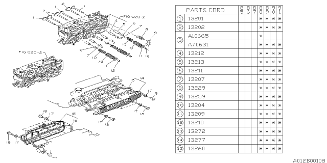 1989 Subaru XT Cover Assembly Rocker RH Diagram for 13260AA010
