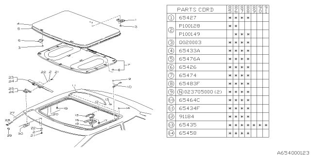 1985 Subaru XT WEATHERSTRIP SUNROOF Frame Diagram for 65412GA171