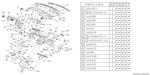1988 Subaru XT Instrument Panel Diagram 1