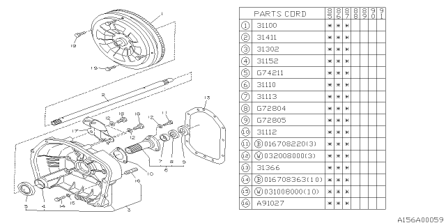 1986 Subaru XT Torque Converter & Converter Case Diagram 1