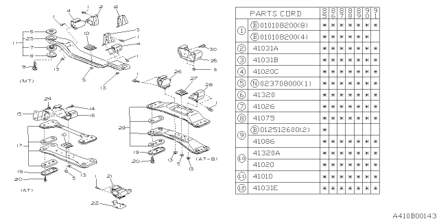 1987 Subaru XT Cushion Rubber Front Diagram for 41022GA140