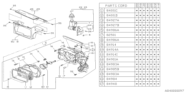 1987 Subaru XT Retractor Head Right Lamp Assembly Diagram for 84051GA100