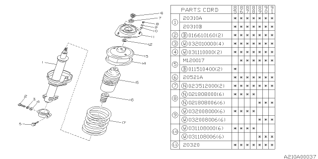 1988 Subaru XT Front Shock Absorber Diagram 1