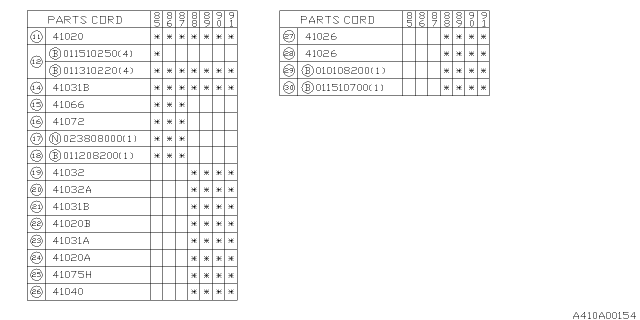 1988 Subaru XT Cushion Diagram for 41022GA870