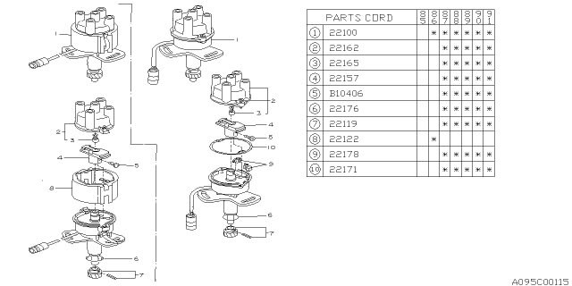 1989 Subaru XT Distributor Cap Diagram for 22162AA050