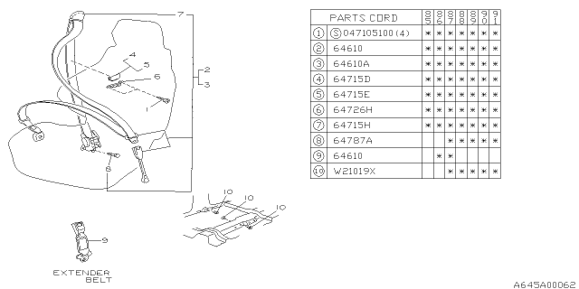 1986 Subaru XT Cover Anchor Diagram for 64956GA150DT