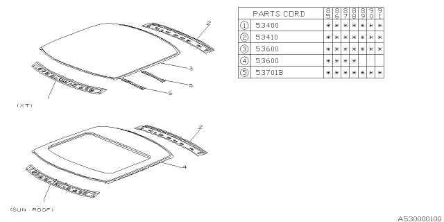 1990 Subaru XT Front Rail Complete Diagram for 53411GA610