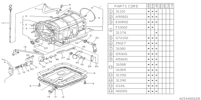 1985 Subaru XT Automatic Transmission Case Diagram 1