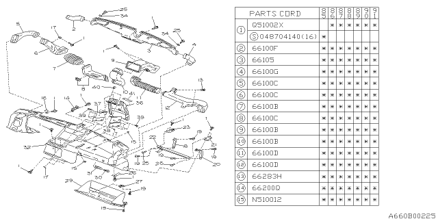 1987 Subaru XT Duct Center Vent LH Diagram for 66157GA061