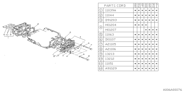1989 Subaru XT Plug Cylinder Head Diagram for 11051AA010