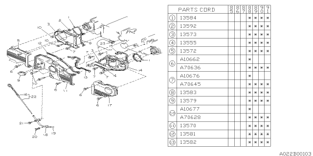 1989 Subaru XT SPACER Complete Belt Cover Diagram for 13555AA000