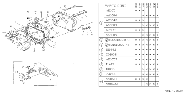 1988 Subaru XT Battery Cable Stay Diagram for 22442AA001