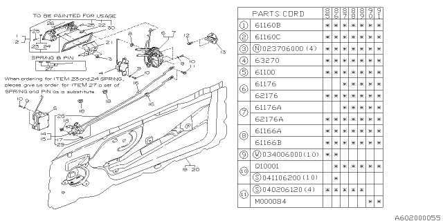 1986 Subaru XT Front Door Handle Assembly Outer Right Diagram for 60171GA060