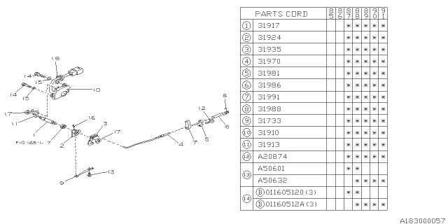 1988 Subaru XT Inhibitor Switch Assembly Diagram for 31910AA000