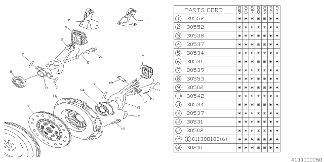 1991 Subaru XT Clutch Release Bearing Diagram for 30502AA002