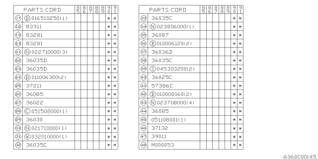 1990 Subaru XT Bolt Diagram for 36058GA000