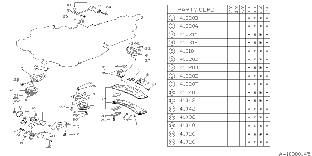 1988 Subaru XT Cushion Rubber Rear Diagram for 41022GA180