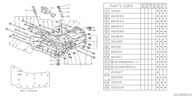 1990 Subaru XT Manual Transmission Case Diagram 1