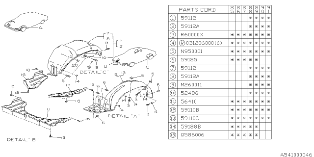 1986 Subaru XT Mudguard Diagram 1