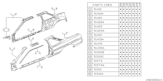 1988 Subaru XT Drip Rail Roof LH Diagram for 51328GA230