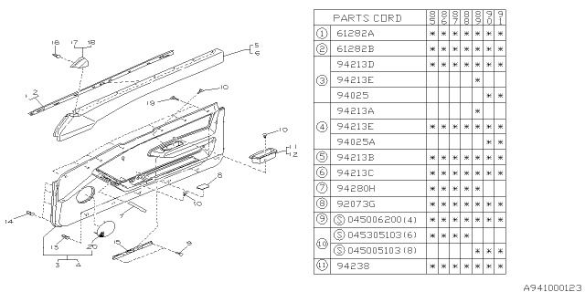 1989 Subaru XT Trim Panel Door RH Diagram for 94035GA800LE