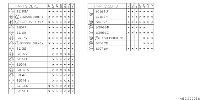 1989 Subaru XT RETAINER Diagram for 661144060