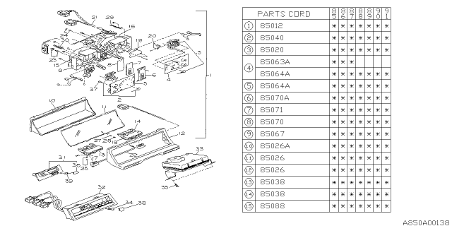 1986 Subaru XT Speedometer Instrument Cluster Diagram for 85015GA753