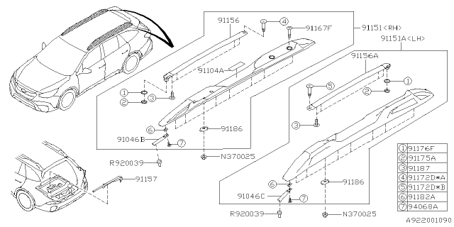 2021 Subaru Outback CROSSBAR Assembly Rr RH Diagram for 91156AN00A