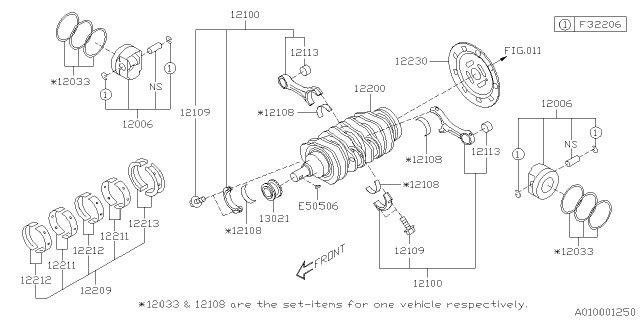2021 Subaru Legacy Piston Set Std A Diagram for 12006AE470